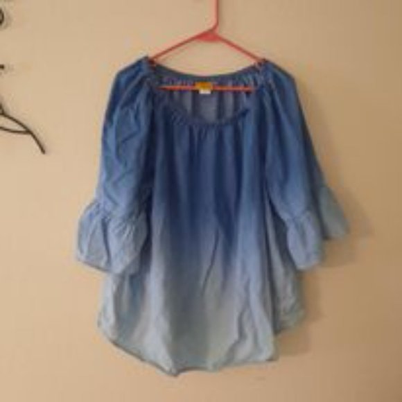 Ruby Red Cold Shoulder Denim top  *BOGO* - Picture 6 of 8